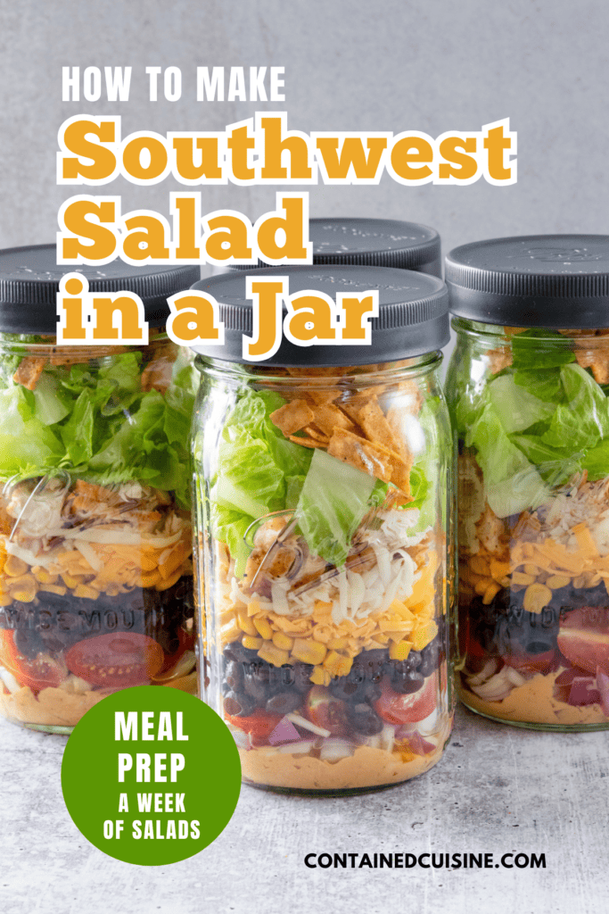 Pinterest pin for southwest chicken salad recipe in mason jars.