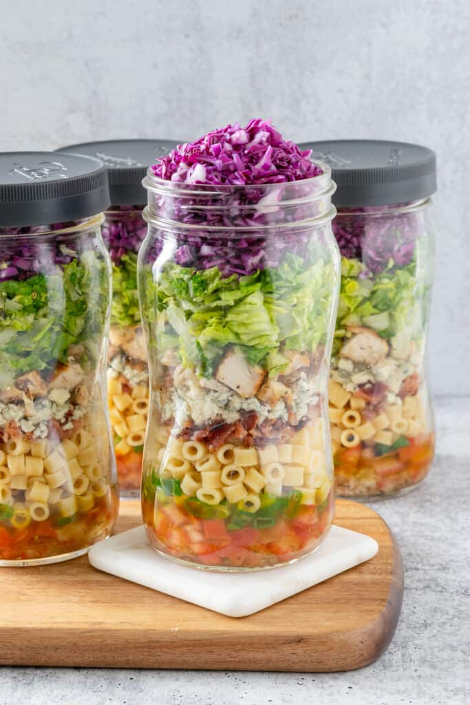 Copycat Portillo's Chopped Salad in mason jars.