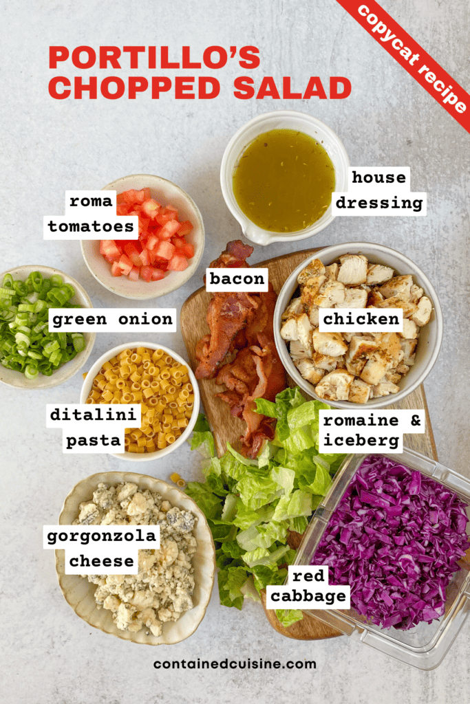 Overhead picture showing all the ingredients needed to make this chopped salad recipe.