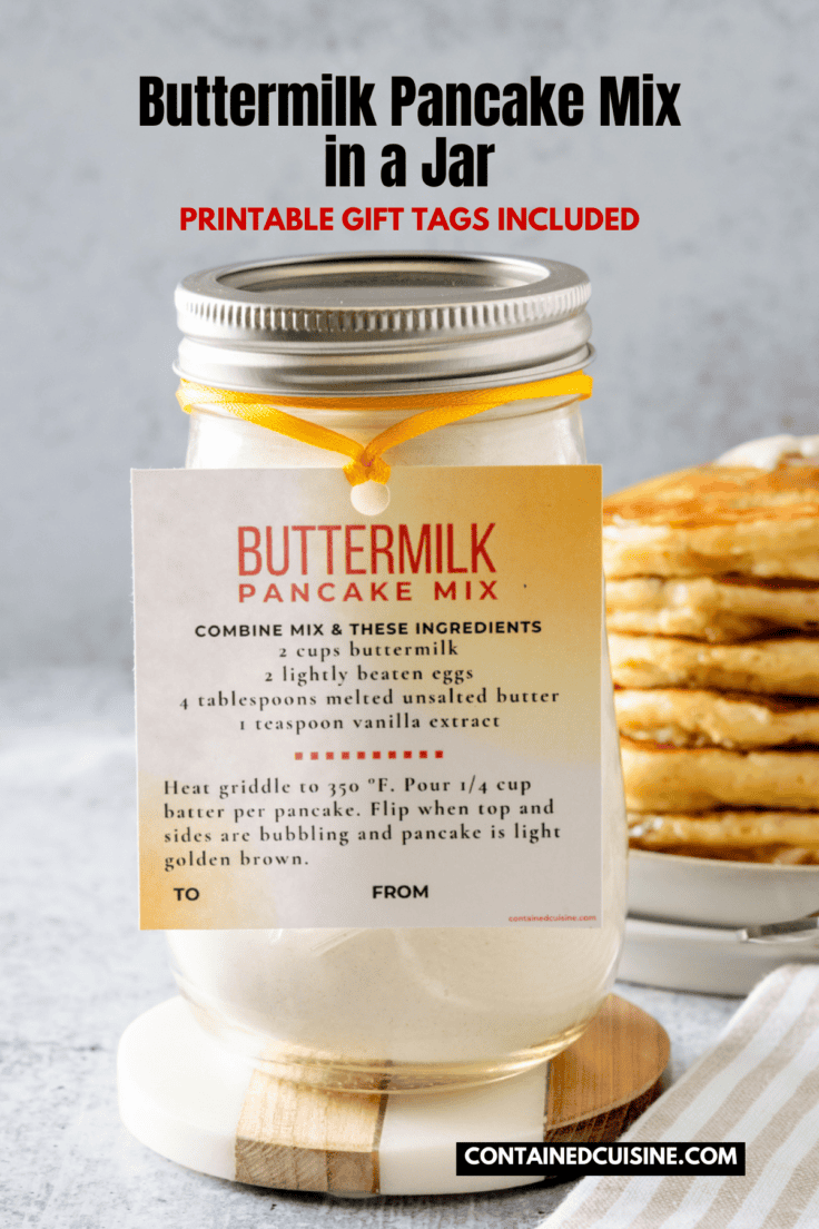 Pinterest pin for homemade buttermilk pancake mix in a jar recipe.