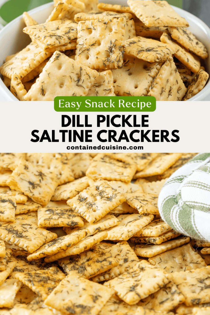 Pinterest pin for dill pickle saltine crackers recipe.