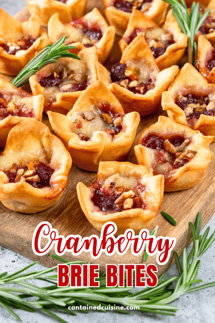 Pinterest pin for cranberry brie bites appetizer recipe.