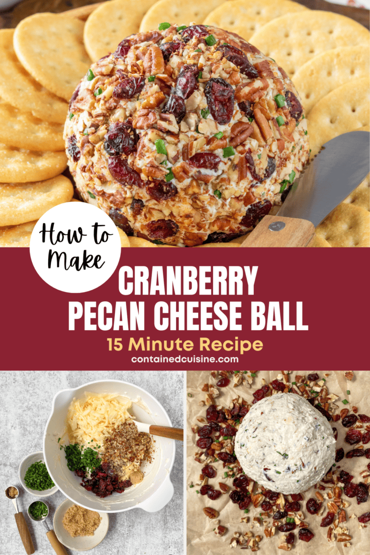 Pinterest pin for cranberry pecan cheese ball appetizer recipe.