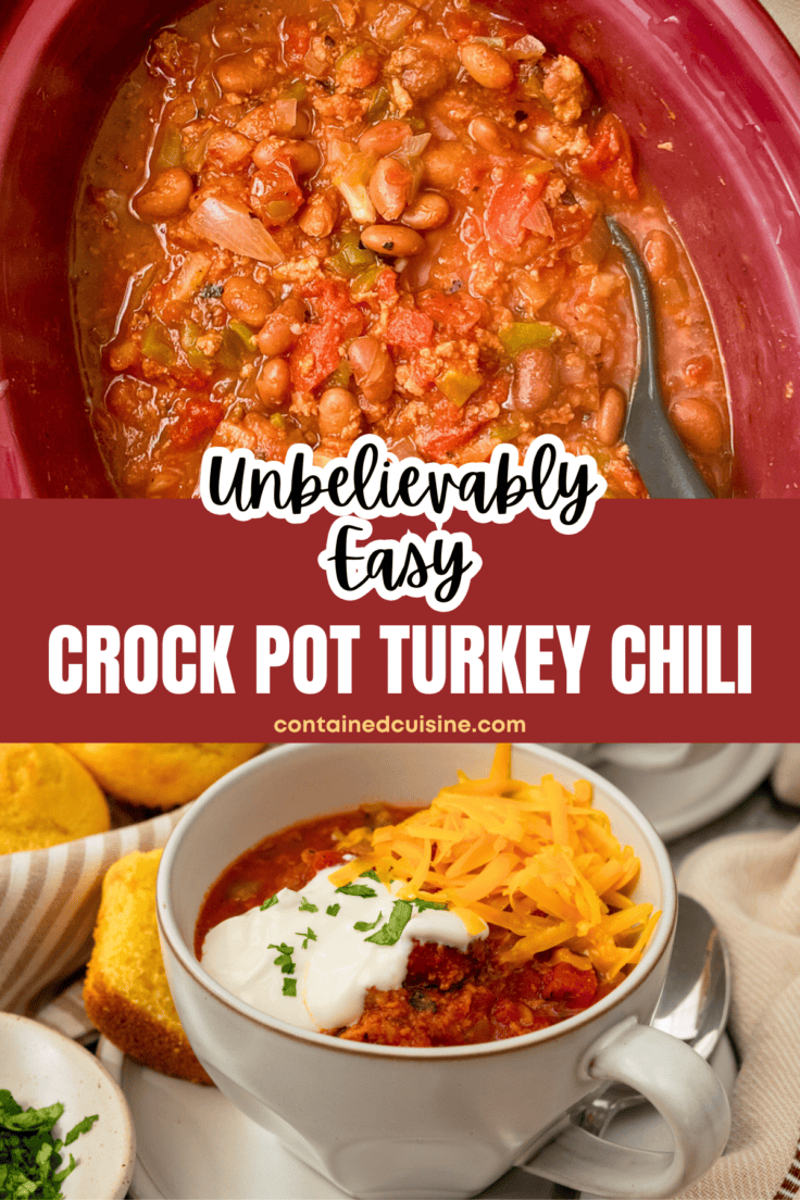 Pinterest pin for easy Crock Pot turkey chili recipe.