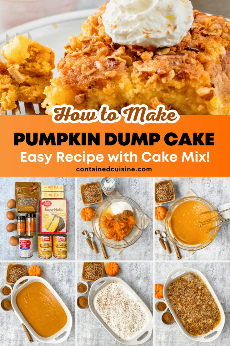 Pinterest pin for how to make pumpkin dump cake with cake mix.