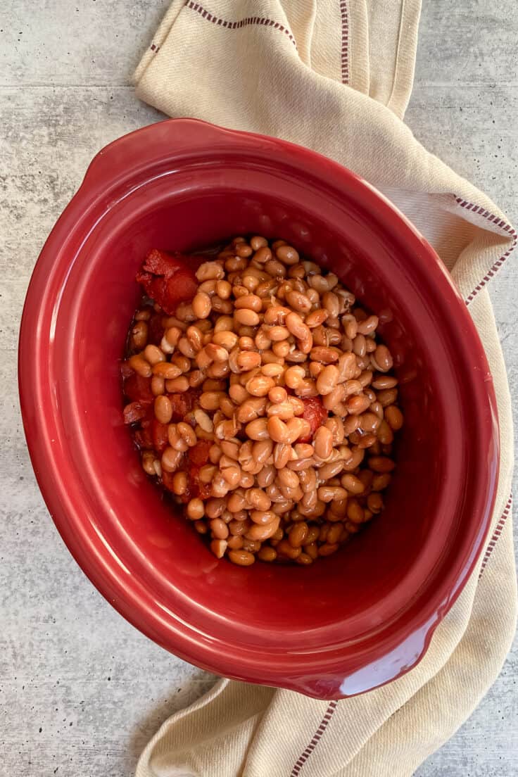 Beans added to Crock Pot for making chili.