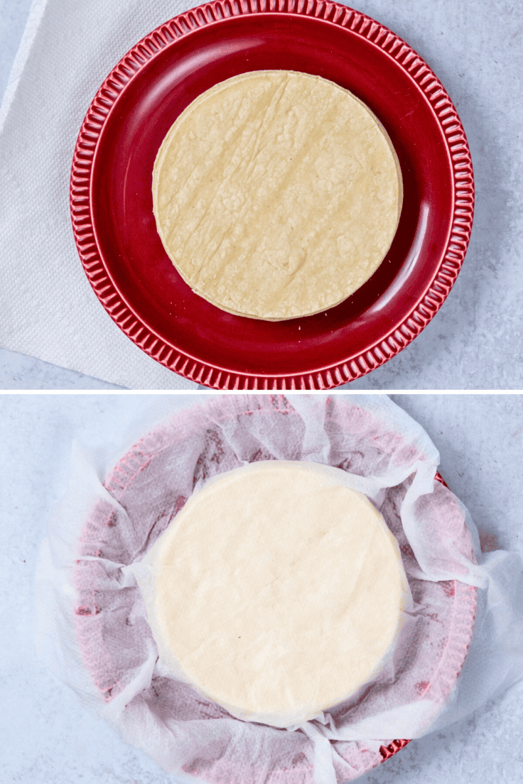 Warming corn tortillas for oven baked tacos.